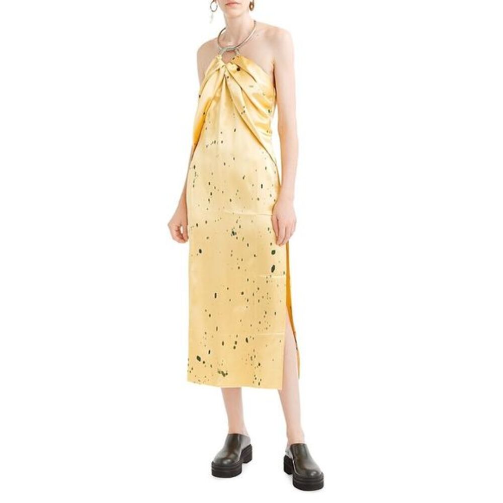 Marina Moscone Halter Necklace Satin Midi Dress